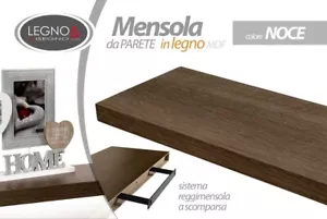 MENSOLA DI LEGNO MDF CM 60*25*3.8 COMPRESO KIT DI MONTAGGIO COLORE NOCE PENSILI - Foto 1 di 1