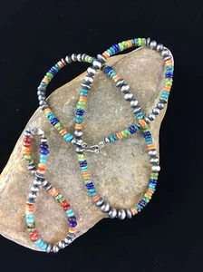 Turquoise Purple Stone Spiny Oyster Sterling Silver Necklace & Bracelet 10039 - Picture 1 of 12