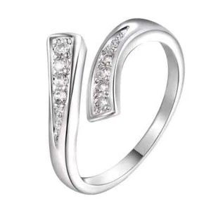 SOLID 925 Sterling Silver Cubic Zirconia Adjustable Wishbone Thumb Finger Ring - Picture 1 of 10