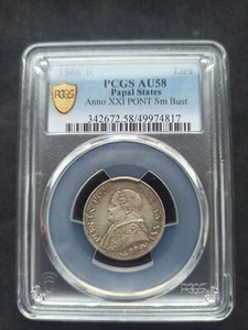 Italy : Papal States :  Lira 1866 R ; PCGS : AU 58 - Picture 1 of 2