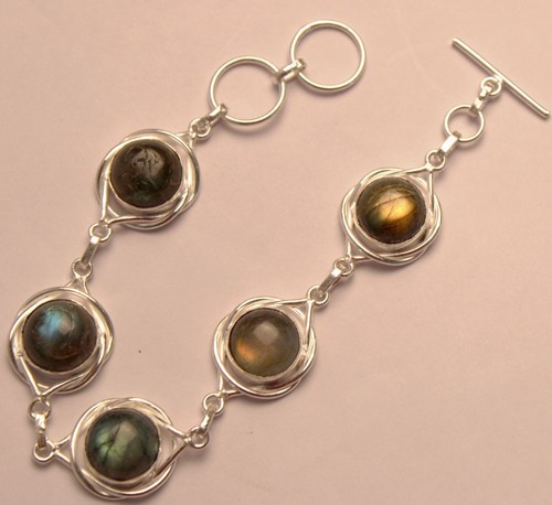 VALENTINO Bracciale Regolabile Pietra Preziosa Labradorite Fatto a Mano Argento Sterling 925