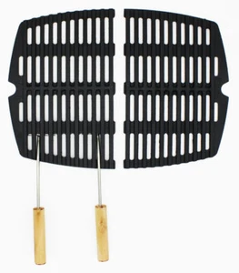 2-teiliger Gusseisen Grillrost für Weber Q 200 / 2000 + 2 Halteklammern + Griffe - Bild 1 von 5