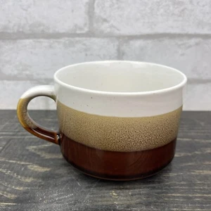 Vtg Wide Mouth Mug 16oz Tri Color Glaze White Light Brown Foam And Dark Brown - Picture 1 of 10
