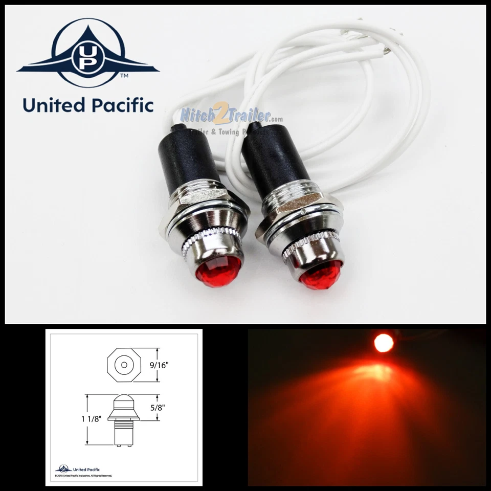 Pair Mini Red Pilot Dash Indicator Warning Lights 12V Classic Hot Rod Vintage - Image 1 of 1