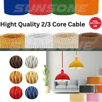Twisted Fabric Cable - Vintage 2/3 Core Braided Wire for Lamps, Light Fixtures - Image 1 of 4