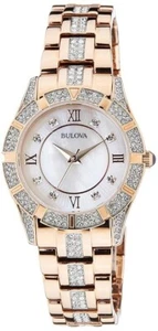 Bulova Women's Crystal Collection Analog Mother of Pearl Dial Watch 98L197 32mm - Picture 1 of 3