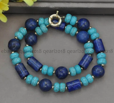 Colar de contas de pedra preciosa natural lápis-lazúli cilindro redondo turquesa Rondelle - Imagem 1 de 4