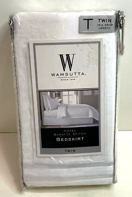 Wamsutta Twin Hotel Baratta Stitch White Bedskirt 15" Drop Length Split Corners - Image 1 of 4