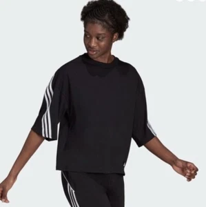 Adidas Future Icons 3 Stripes Womens T Shirt Black BNWT Size 2XS RRP £23 - Picture 1 of 5