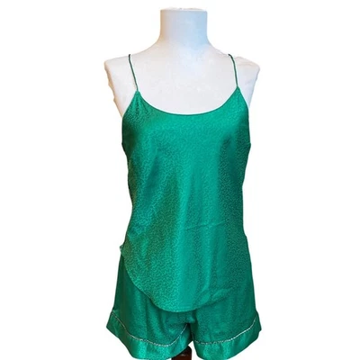 VICTORIAS SECRET Conjunto de Pijama Pantalones Cortos Camisola Estampado Leopardo Satinado Talla S Verde Kelly Foto 1 de 4