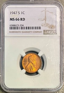 1947-S Lincoln Cent (Wheat Penny), NGC MS-66 RD - Picture 1 of 2