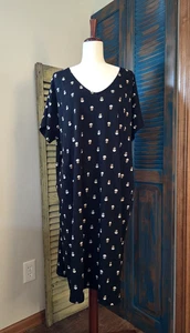 J Jill Pure Jill Floral Soft Organic V-Neck T-Shirt Dress XL Tall Black Boho Pkt - Bild 1 von 13