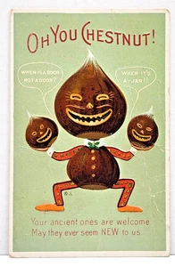 Anthropomorphic Chestnut Goblin Embossed Postcard Halloween Style JOL c.1910 - Picture 1 of 2