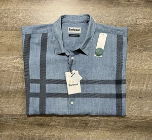 Camicia Barbour uomo L blu tartan con bottoni golf preppy classica nuova con etichetta - Foto 1 di 7