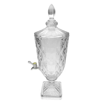 3L Glass Beverage Dispenser Relief Carved Flowers for Juice, Cool & Hot Drinks