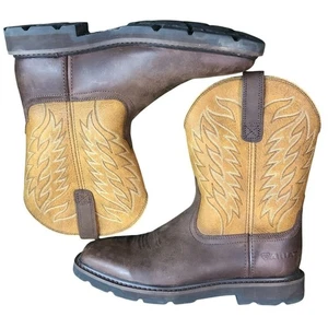 Ariat WorkHog Men's Western Pull-On Work Boots Square Toe Brown H₂O EH - Picture 1 of 19