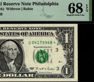 1995 $1 Federal Reserve Note Philadephia STAR Note PMG 68 EPQ Replacement (CJ) - Picture 1 of 4