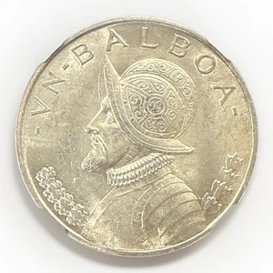 PANAMÁ 1947 PLATA 1 BALBOA VASCO NUNEZ DE BALBOA NGC MS 63 BONITA MONEDA - Imagen 1 de 17