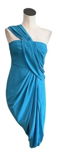 3.1 phillip lim women 2 turquoise silk draped one shoulder cocktail dress KK - Picture 1 of 7