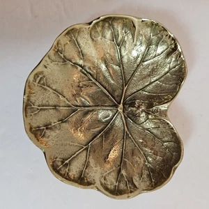 Virginia Metalcrafters Solid Brass Geranium Flower Leaf Trinket Dish 1948 - Picture 1 of 8