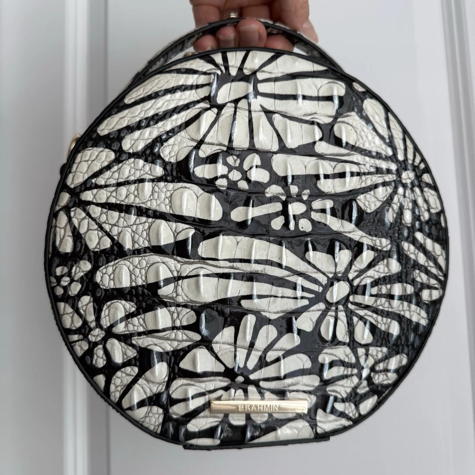 Brahmin Lane Top Handle Crossbody Bag Purse Daisy Batik Round Zip Leather