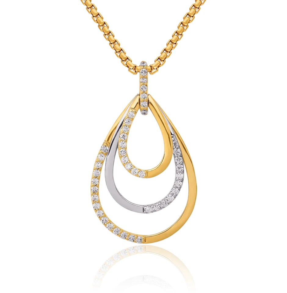 14K Solid Two Tone Gold Diamond Triple Teardrop Necklace - Image 1 of 1