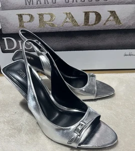 Zara Metallic Effect Open Toe Sling back Stiletto Sandals Size 39 - Picture 1 of 8