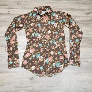 Vintage H Bar C Ranchwear Shirt Womens XS Brown Floral Western Pearl Snap 70s - Picture 1 of 9
