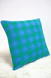 Retro Fabric Cushion Cover 70s 16x16" Blue Green Quilt Fabric - Picture 1 of 6