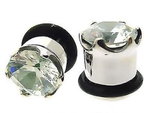 NEU PAAR 00g 10MM mit CZ STAHL Single Flare STECKER Stecker Edelstein MEHREN - Bild 1 von 1