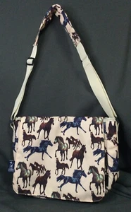 Wildkin Horse Dreams Ivory Brown Messenger Shoulder Laptop Bag Padded Hook Loop - Picture 1 of 7