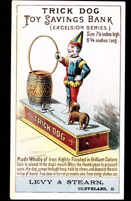 Banco mecânico Trick Dog Toy Savings RARO! - Cartão comercial palhaço circo SR.B.td - Imagem 1 de 4