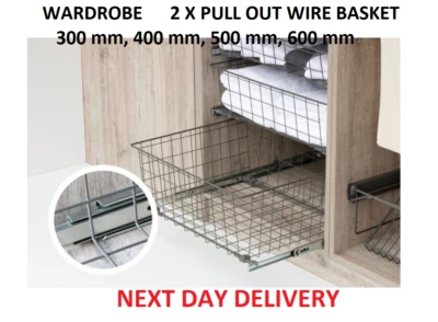PULL OUT WIRE BASKET DRAWER SET OF 2 WARDROBE FITTING ORGANIZER W-06 C - Image 1 of 4