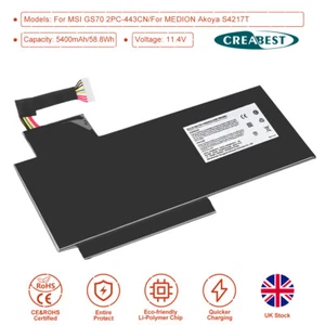 5400mAh 11.4V BTY-L76 MS-1771 Battery For MSI GS70 2PC-443CN 2PC-633XCN 2PE025CN - Photo 1/13