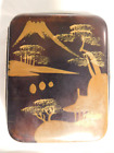 Small Vintage Japanese Lacquer Cigarette Case with Gold Paint ~ Mountain Scene