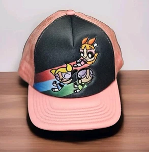 POWERPUFF GIRLS TRUCKER HAT BLACK PINK CARTOON NETWORK HARD TO FIND - Picture 1 of 5