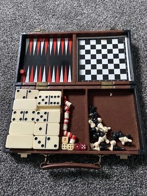 Vintage Backgammon Set Dominos Chess Cribbage *MISSING DECK OF CARDS* - Image 1 of 4