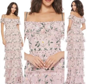 NWT Mac Duggal Beaded Floral Tiered Chiffon Gown Dress Ruffle Mauve Size 6 NEW - Picture 1 of 23