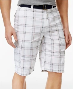 NUEVO PANTALÓN CORTO CARGO AMERICAN RAG CIE BLANCO A CUADROS CON CINTURÓN ALGODÓN TALLA 29 - Imagen 1 de 1