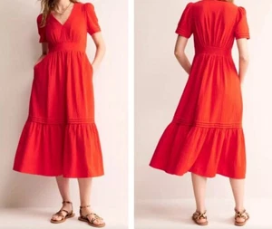 BODEN Eve Double Cloth Midi Dress Flame Scarlet Red Women's Size US 8R NWT - Picture 1 of 15