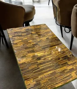 Tavolo da pranzo 36"x24" occhio di tigre pietra preziosa fatto a mano cucina lastra piano decori - Foto 1 di 9