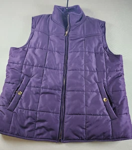 Chaps Womens Quilted Puffer Vest XL Purple Gold Button Pockets Classic Staple - Picture 1 of 6