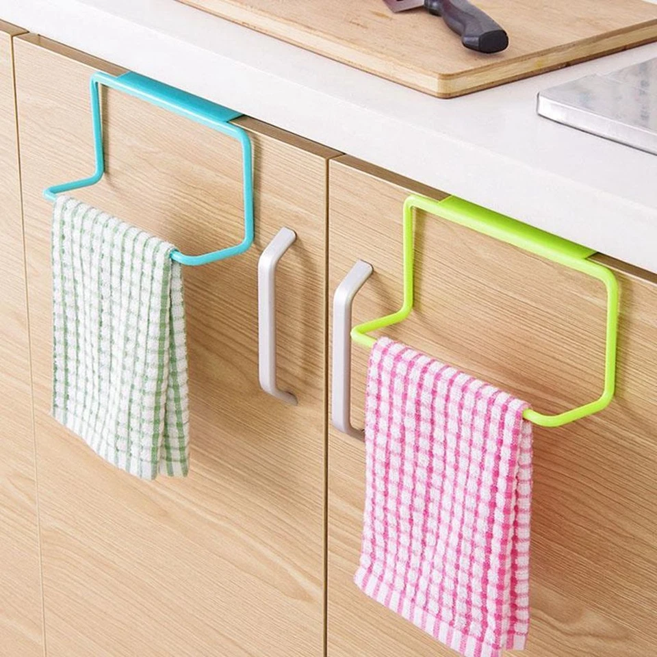 Over Door Tea Towel Holder Rack ABS Bathroom Rail Cupboard Hanger Kitchen Hooks - Image 1 of 4