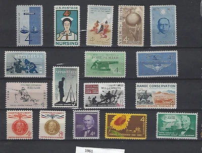 1961  US Commemorative Full Year Set -Mint Never Hinged Stamps #1174-1182 - Image 1 of 2