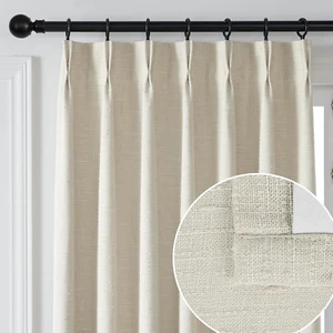 Full Blackout Pinch Pleated Linen Texture Curtain for Living Room,Back Tab Luxur - Picture 1 of 6