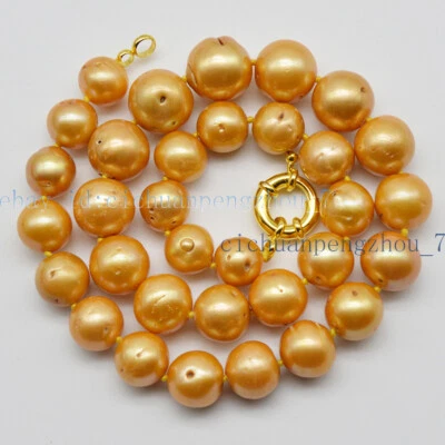 Special Offer 12-15mm Natural South Sea Yellow Round Defect Pearl Necklace 18'' - Image 1 of 4