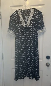 Vestido Floral ModCloth Mujer Blanco y Negro Champiñón Nuevo con Etiquetas Talla 16 (A753) - Imagen 1 de 14