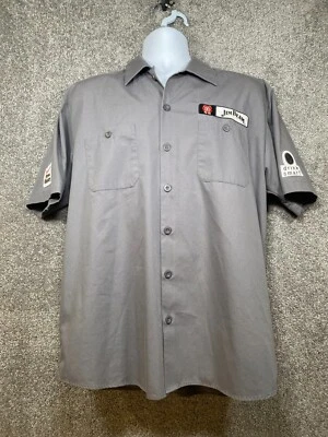 Jim Bean Mens Large Grey Mechanic Button Up Short Sleeve Embroidered Shirt - Image 1 of 4