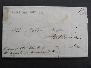 Maine: Levant 1841 Stampless Cover, VF Black Small Straight Line Cancel - Picture 1 of 6