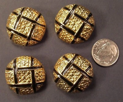 Juego 4 abovedados vintage plástico antiguo elegante oro brillante con botones a rayas negras Foto 1 de 2